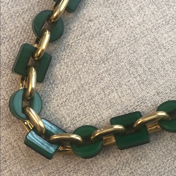 J Crew green and gold resin geometric necklace - Picture 2 of 4